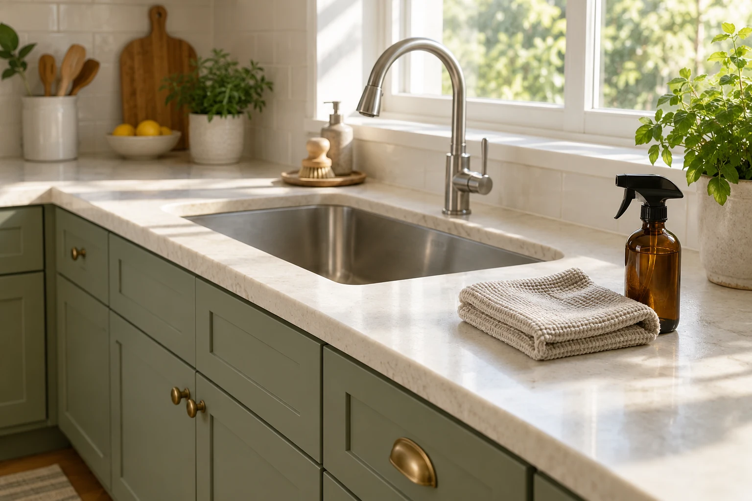 An uncluttered kitchen counter