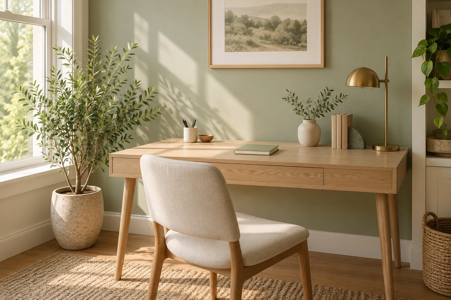 Sunlight across a calm workspace